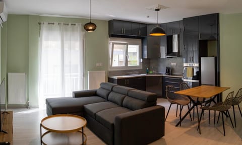 Kitchen or kitchenette, Living room, Seating area, Dining area, stove