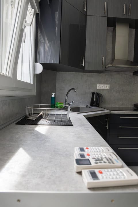 Kitchen or kitchenette, stove