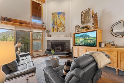 Day, TV and multimedia, View (from property/room), Living room, Seating area, Mountain view, fireplace, furniture