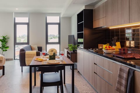 Kitchen or kitchenette, Living room, Dining area