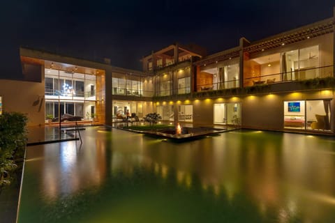 Property building, Night, Pool view, Swimming pool