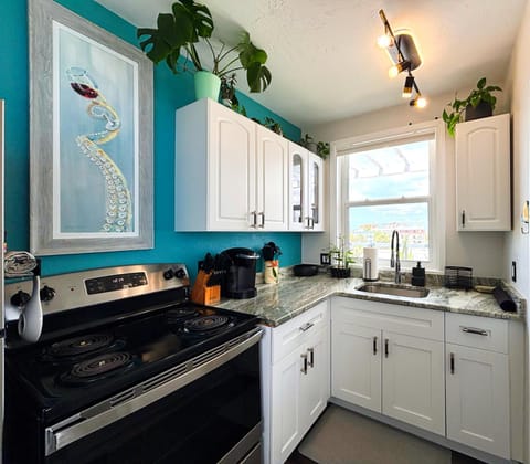 Kitchen or kitchenette, stove