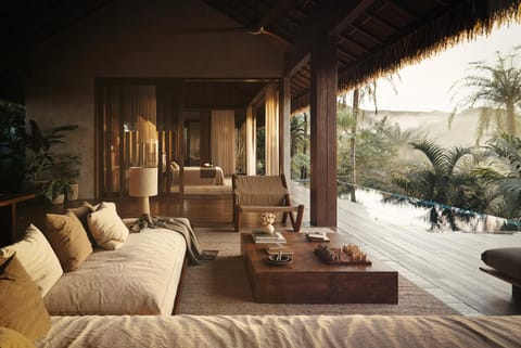 View (from property/room), Living room, Seating area, Swimming pool