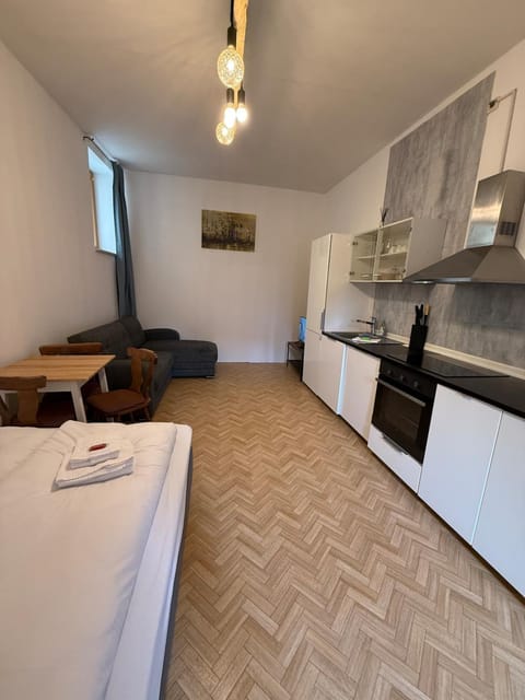 Kitchen or kitchenette, Living room, Seating area, Dining area