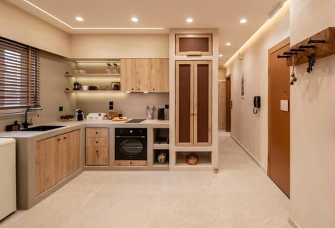 Kitchen or kitchenette, oven, stove