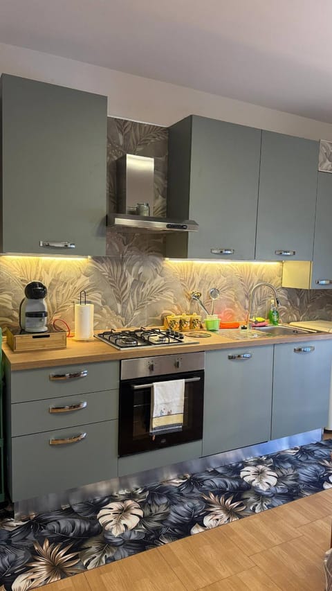 Kitchen or kitchenette, stove