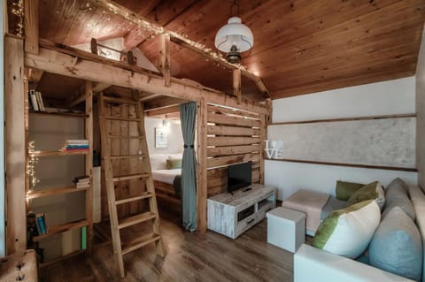 Bed, Living room, Seating area