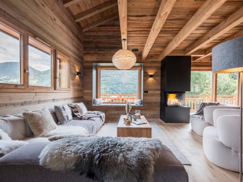 Natural landscape, Living room, Seating area, Mountain view, fireplace