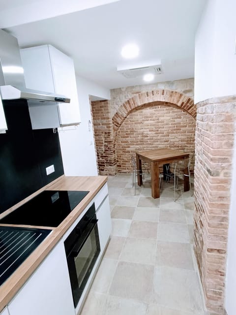 Kitchen or kitchenette, stove