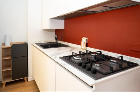 Kitchen or kitchenette, stove