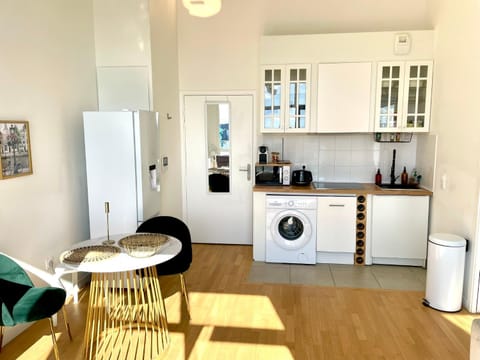 Kitchen or kitchenette, stove