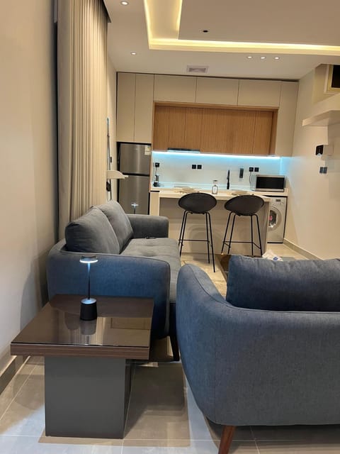 Kitchen or kitchenette, Living room, Seating area