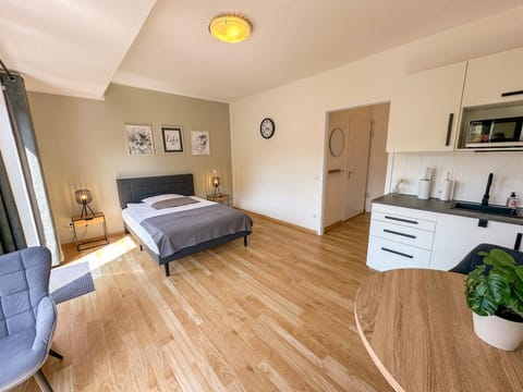 Kitchen or kitchenette, Living room, Seating area, Dining area, Bedroom