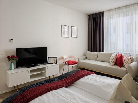 Bed, TV and multimedia, Living room, Seating area