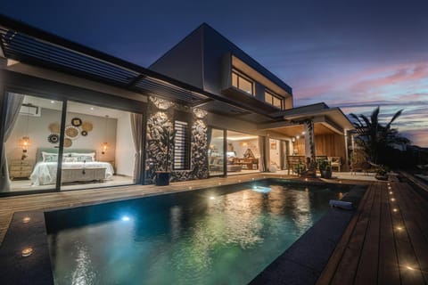 Property building, Night, Swimming pool