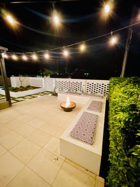Patio, Night, Natural landscape, Garden, Balcony/Terrace, Garden view, fireplace