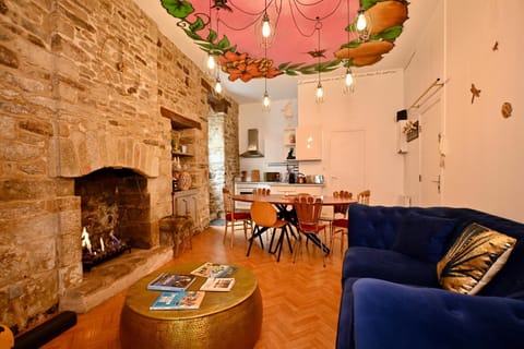 Living room, Dining area, fireplace