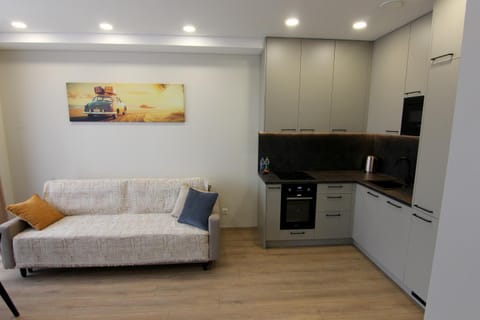 Coffee/tea facilities, Kitchen or kitchenette, Living room, Seating area, minibar, oven, stove