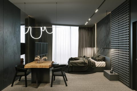 Bed, Living room, Photo of the whole room, Seating area, Bedroom