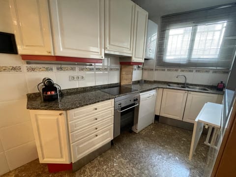 Kitchen or kitchenette, dishwasher, oven, stove