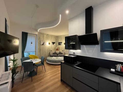 Bed, TV and multimedia, Kitchen or kitchenette, Living room, Photo of the whole room, Dining area, stove, air conditioner