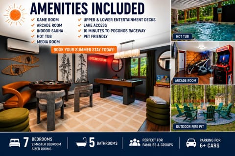 Billiard, Game Room, Hot Tub, Sauna, Lake view, group of guests, Parking