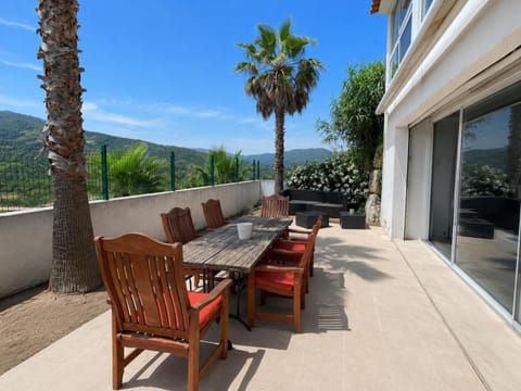 Property building, Patio, Spring, Day, Natural landscape, View (from property/room), Balcony/Terrace, Living room, Dining area, Mountain view