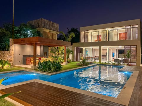 Property building, Patio, Night, Garden, Pool view, Swimming pool, Swimming pool