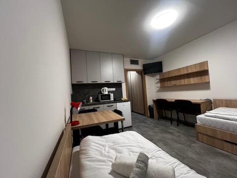 TV and multimedia, Kitchen or kitchenette, Photo of the whole room, Dining area, Bedroom