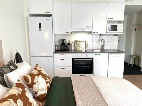 Bed, Coffee/tea facilities, Kitchen or kitchenette, Photo of the whole room, Dining area, Bedroom, dishwasher, oven, stove, toaster