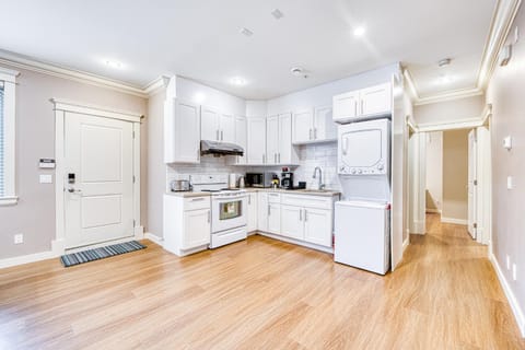 Kitchen or kitchenette, oven, stove, toaster