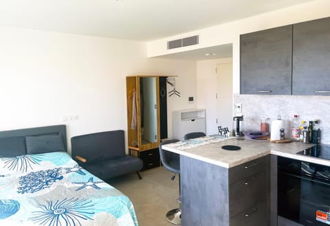 Bed, Kitchen or kitchenette, Photo of the whole room, Dining area, oven