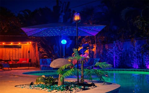 Spring, Night, Garden, Garden view, Pool view, Swimming pool, sunbed