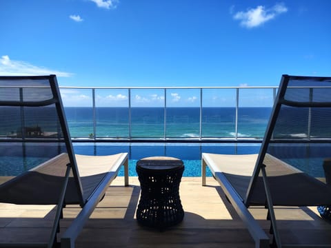 Day, Natural landscape, View (from property/room), Balcony/Terrace, Seating area, Sea view, Swimming pool