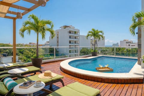 Property building, Patio, Day, Natural landscape, View (from property/room), Balcony/Terrace, Seating area, Pool view, Swimming pool, sunbed