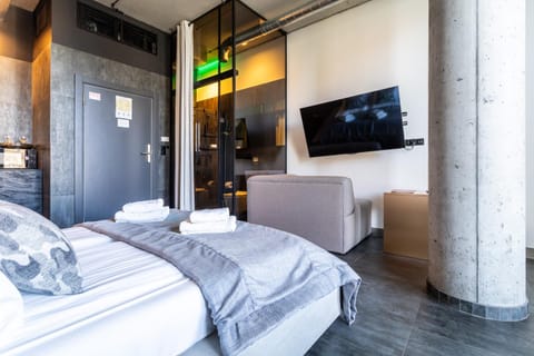 Bed, TV and multimedia, Kitchen or kitchenette, air conditioner, air conditioner