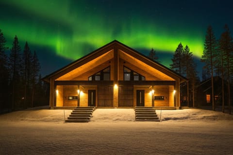 Property building, Facade/entrance, Night, Natural landscape, Winter