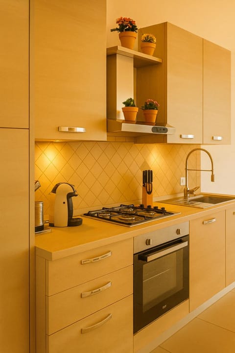 Kitchen or kitchenette, stove