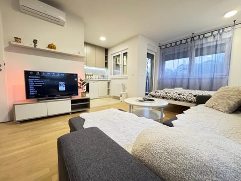 Bed, TV and multimedia, Living room, Photo of the whole room, Seating area, Evening entertainment, Bedroom, air conditioner
