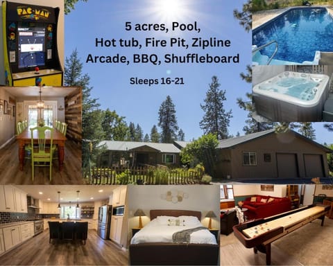 5 acres, Pool, Hot-tub, Zipline, Firepit, Arcade, BBQ, Shuffleboard House in Washington