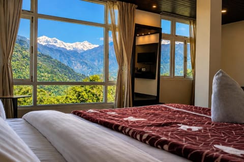 Bed, Natural landscape, Bedroom, Mountain view
