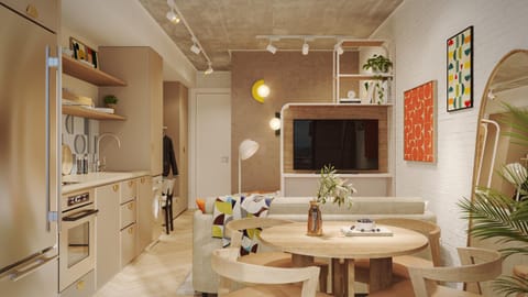 TV and multimedia, Kitchen or kitchenette, Living room, Seating area