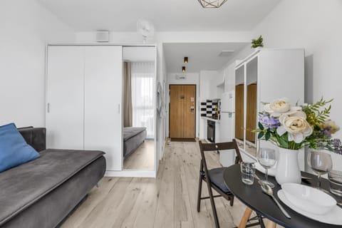 Kitchen or kitchenette, Living room, Seating area, Dining area