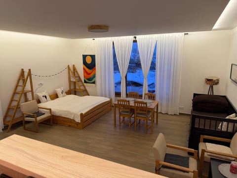 Bed, Game Room, Living room, Dining area