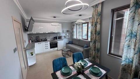 Kitchen or kitchenette, Living room, Seating area, Dining area, minibar, oven, stove