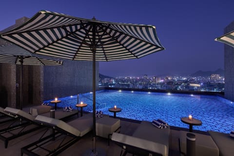 Night, View (from property/room), Pool view, Swimming pool, Swimming pool