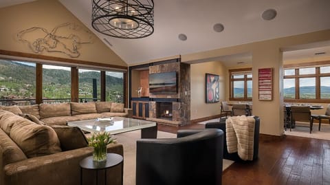 Living room, Seating area, Mountain view, fireplace, furniture