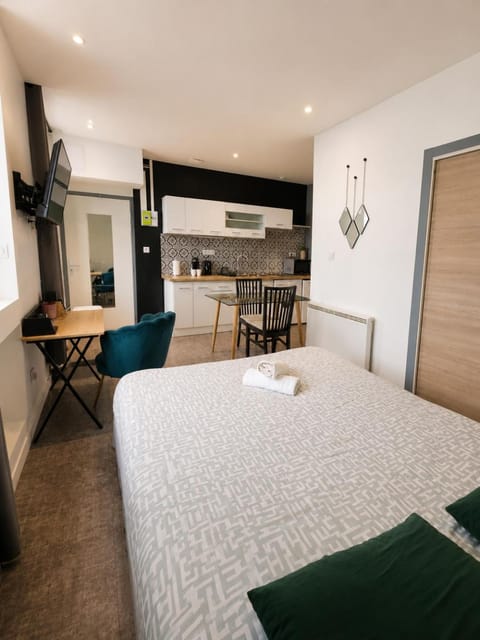 Bed, Kitchen or kitchenette, Photo of the whole room, Seating area
