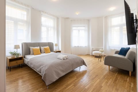 Bed, TV and multimedia, Living room, Photo of the whole room, Seating area, Bedroom