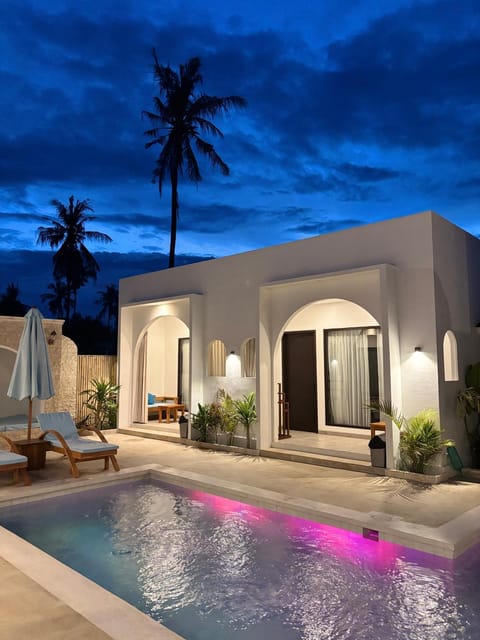 Property building, Night, Swimming pool
